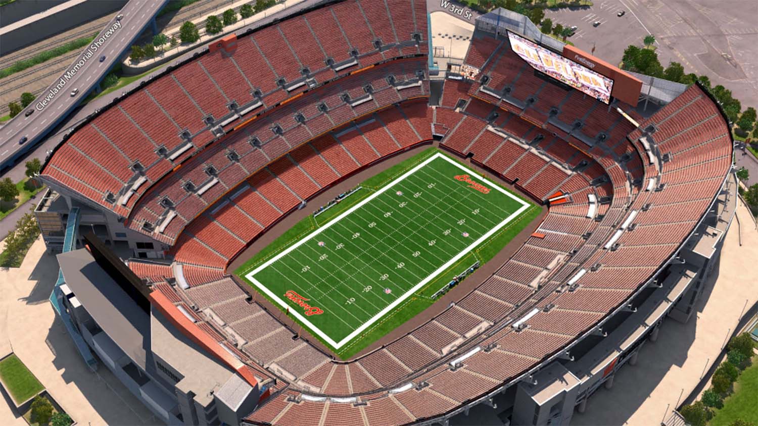 Aerial view of Huntington Bank Field