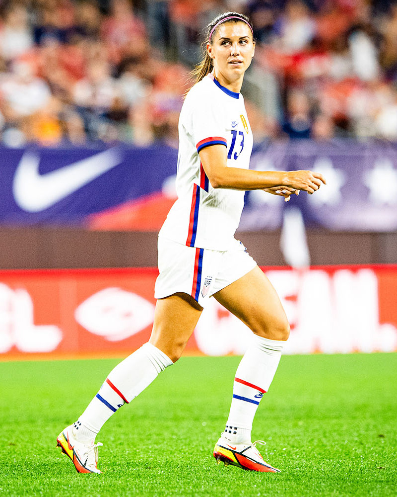 Alex Morgan from US Women's National Soccer team on the pitch at Huntington Bank Field