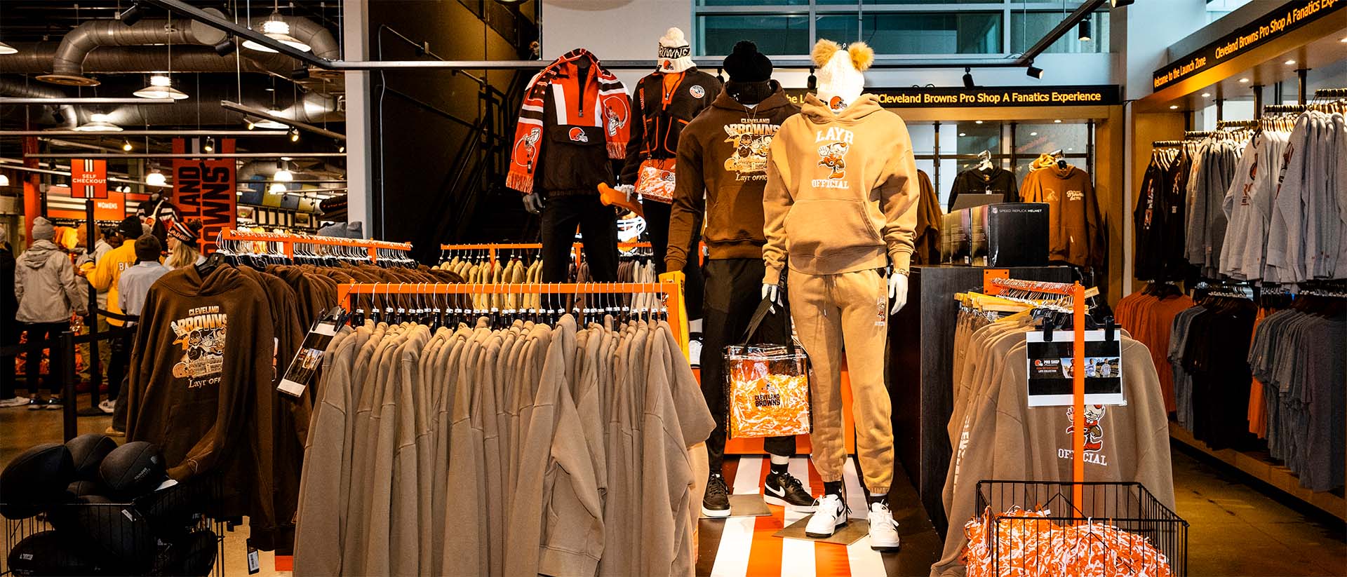 Collection of sweatshirts and winter gear at Cleveland Browns Pro Shop