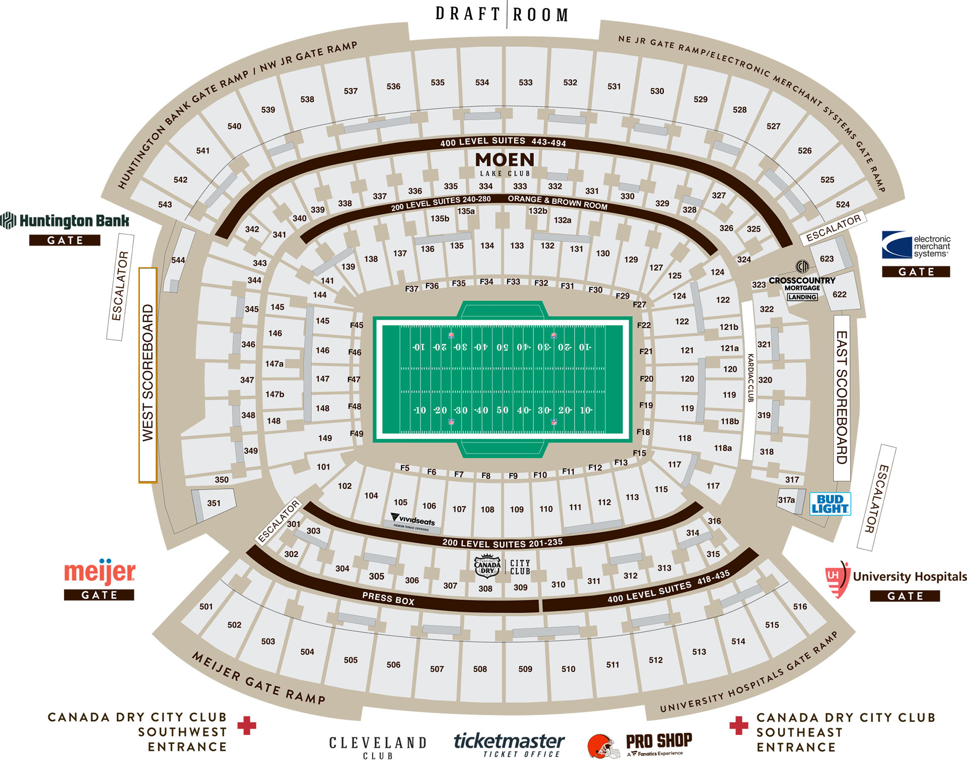 Section map of Huntington Bank Field